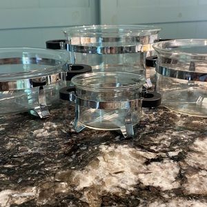 BODUM 1990 chambord glass dish serving tray stainless black removable